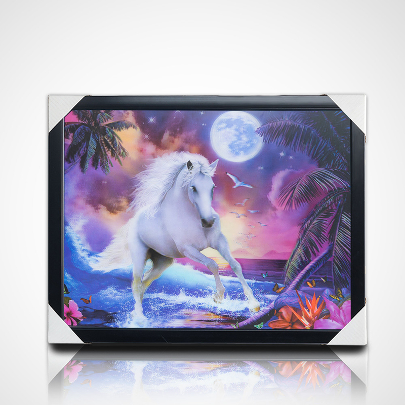 3D pintura lenticular diseños de stock PET 40 * 30cm 5D 3D imagen de caballo lenticular con marco negro