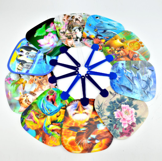 Diseños hermosos personalizados 3D Lenticular Ventilador de mano plástico PET 3D promocional Ventiladores de mano dibujos animados 3D ventiladores lenticulares